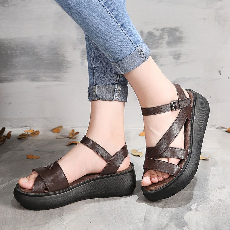 Handgefertigte Sommersandalen Mit Retro-keil | Obiono