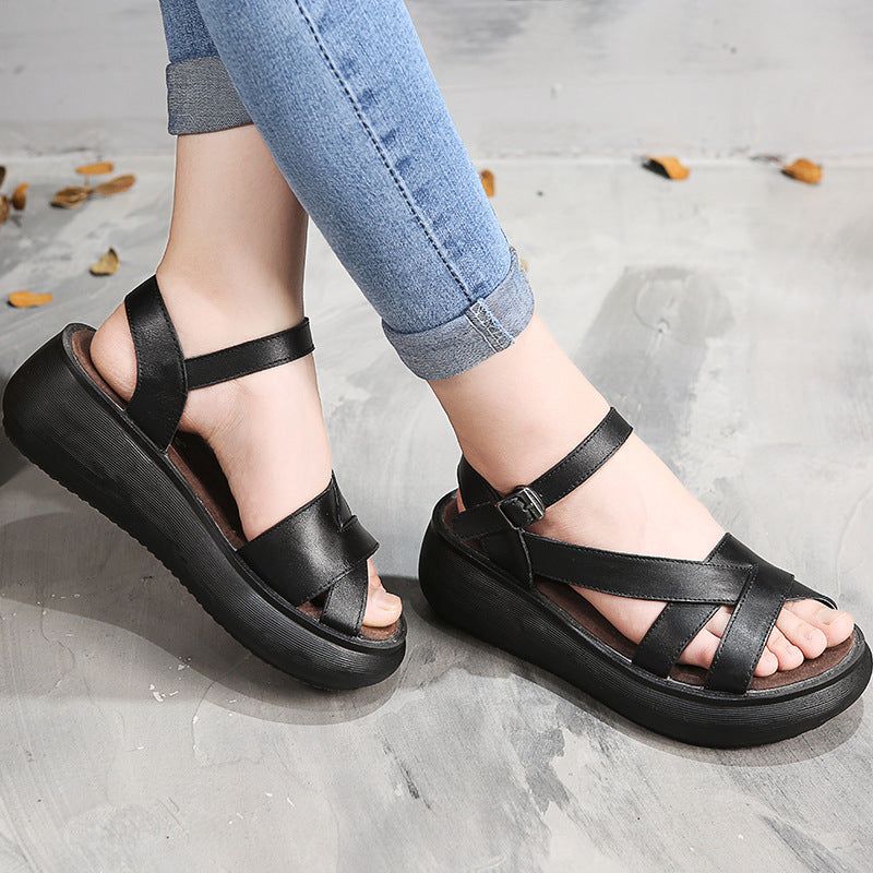 Handgefertigte Sommersandalen Mit Retro-keil | Obiono