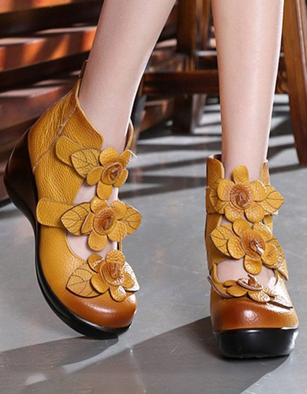 Handmade Flower Ethnic Style Womens Wedges Sandalen