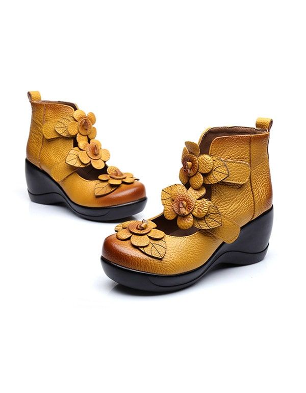 Handmade Flower Ethnic Style Womens Wedges Sandalen