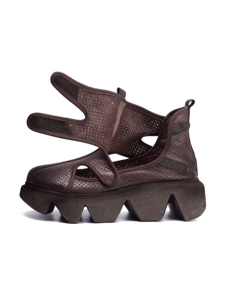 Hohle Retro-plateau-sandalen Mit Klettverschluss Vorne