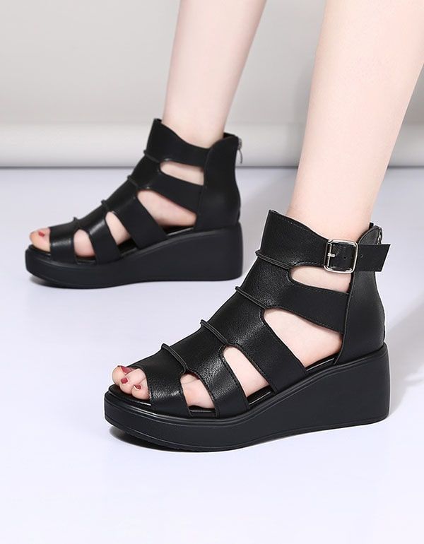 Neue Retro-leder-knöchelriemen-sandalen Für Damen