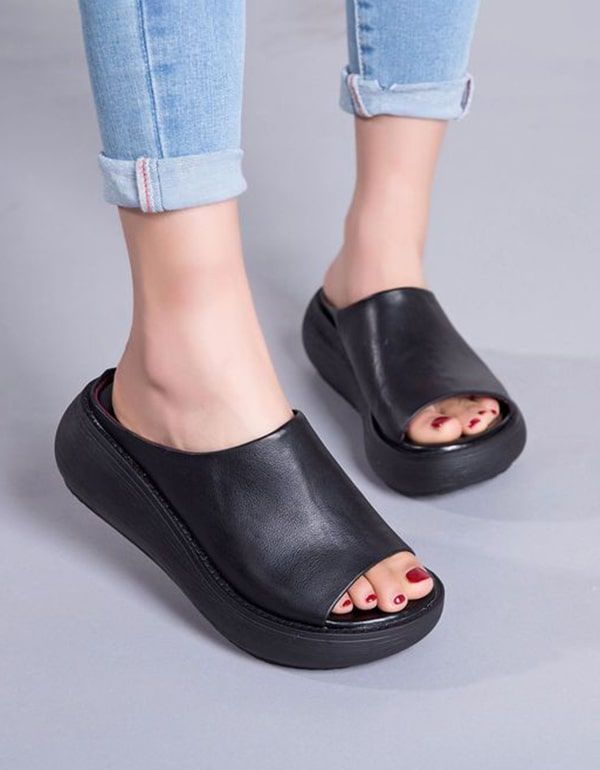 Open Toe Retro Leder Sommer Hausschuhe Sandalen