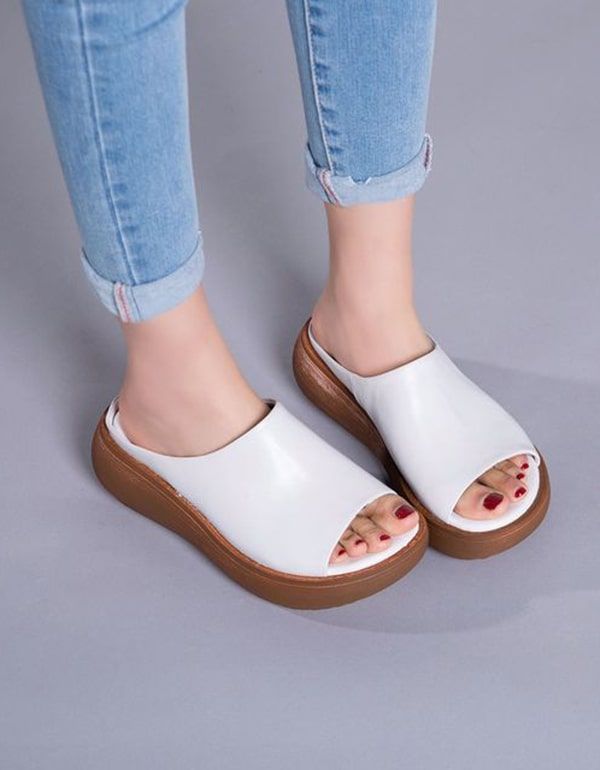 Open Toe Retro Leder Sommer Hausschuhe Sandalen