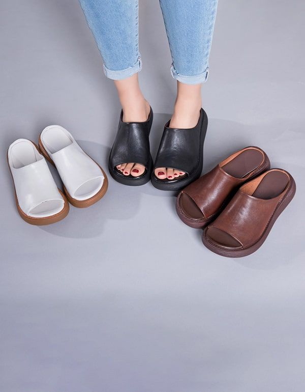 Open Toe Retro Leder Sommer Hausschuhe Sandalen