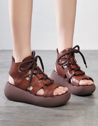 Retro-keilsandalen Zum Schnüren Mit Cut-out-vorderseite Für Damen