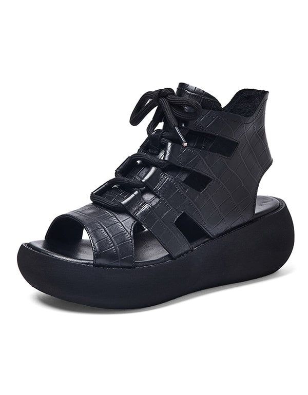 Retro-keilsandalen Zum Schnüren Mit Cut-out-vorderseite Für Damen