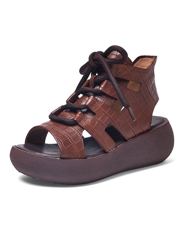 Retro-keilsandalen Zum Schnüren Mit Cut-out-vorderseite Für Damen