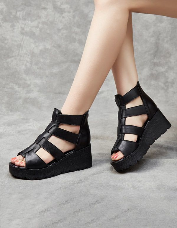 Riemchen Rom Retro Keilsandalen Für Damen