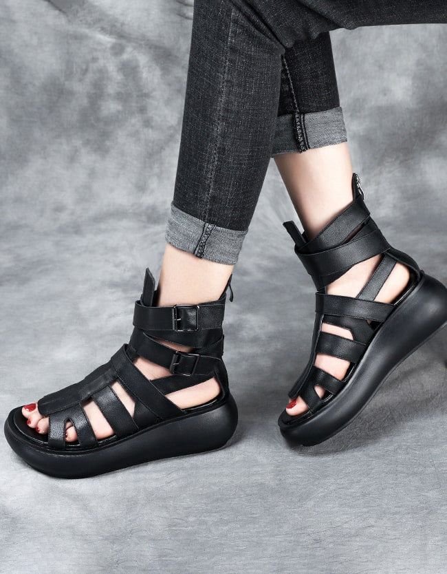 Sandalen Mit Kreuzriemen Sommerstiefel Schwarz