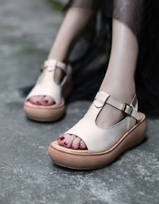 Sommer Leder Open Toe Fashion Keilsandalen