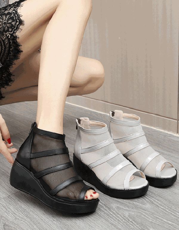 Sommer-mesh-knöchel-keil-sandalen Mit Fischzehe