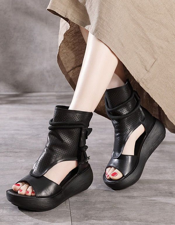 Sommer Open Toe Side Hollow Ledersandalen