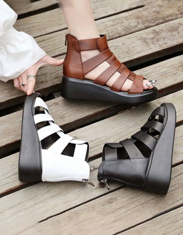 Sommer-retro-leder-fesselriemen-keilsandalen