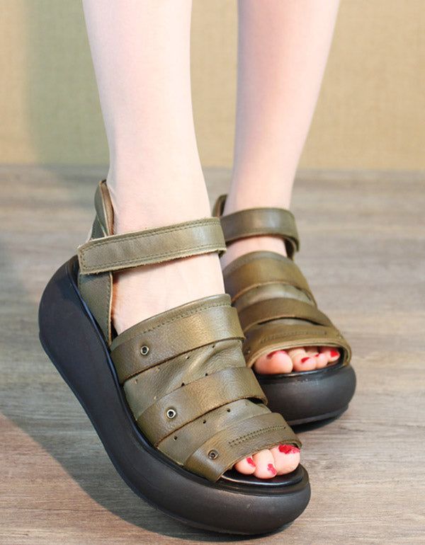 Sommer-retro-leder-plateau-sandalen