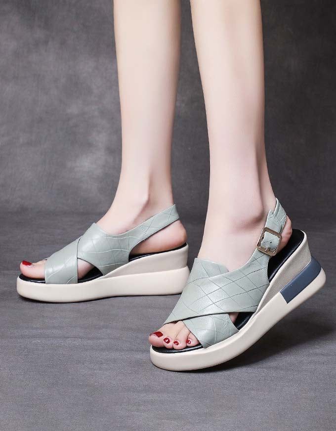 Sommer-sandalen Mit Keilabsatz Und Kreuzriemen Vorne Slingback