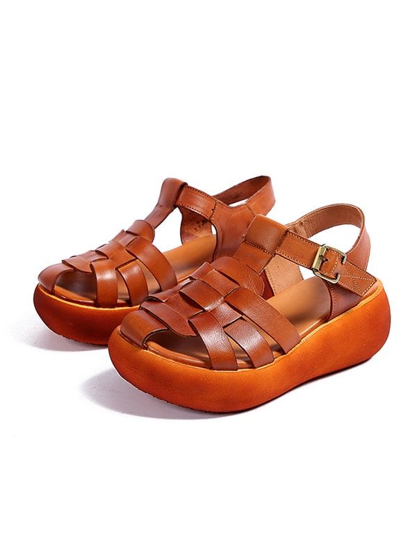 Sommerliche Gewebte Retro-sandalen Mit Keilabsatz Slingback