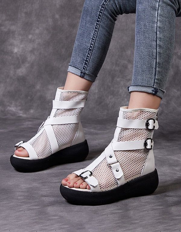 Sommerliche Riemchensandalen Aus Mesh Mit Offenem Zehenbereich