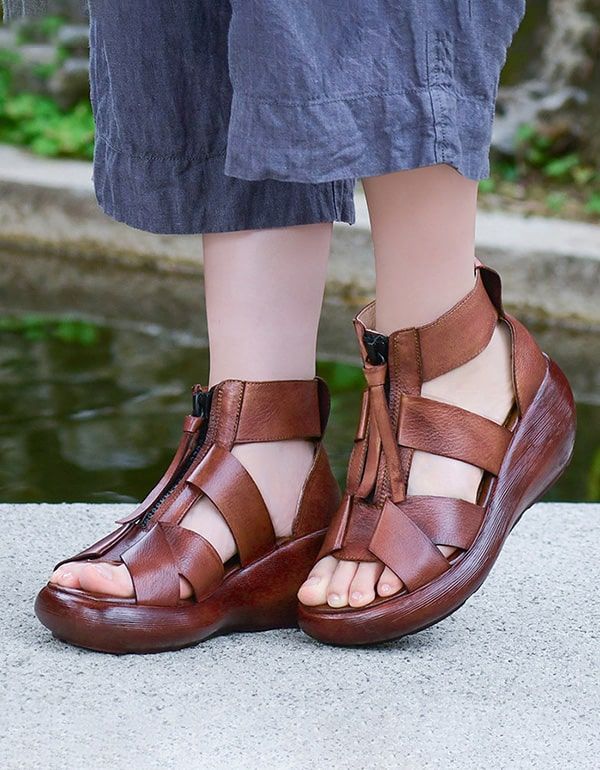 Sommerliche Riemchensandalen Mit Keilabsatz Für Damen