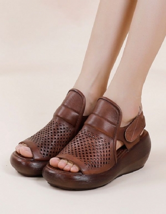 Sommersandalen Aus Leder Im Retro-stil Mit Keilabsatz