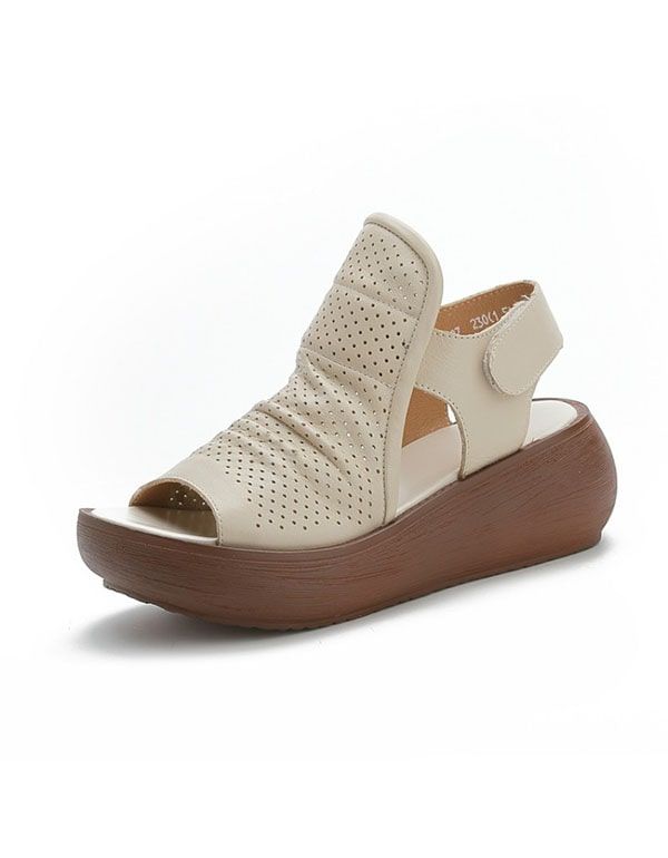 Sommersandalen Aus Leder Im Retro-stil Mit Keilabsatz