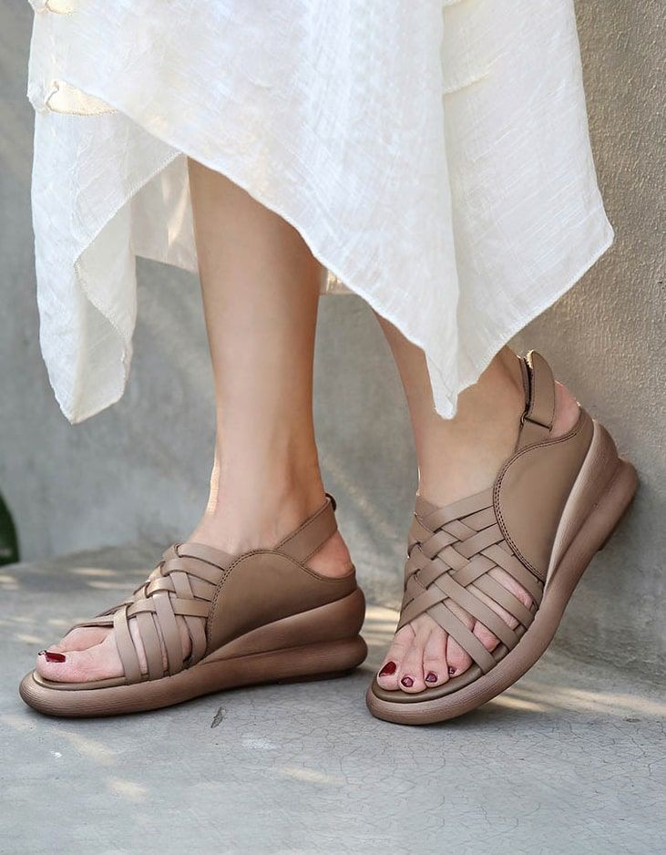 Summer Fashion Wedge Cross Strap Sandalen Khaki