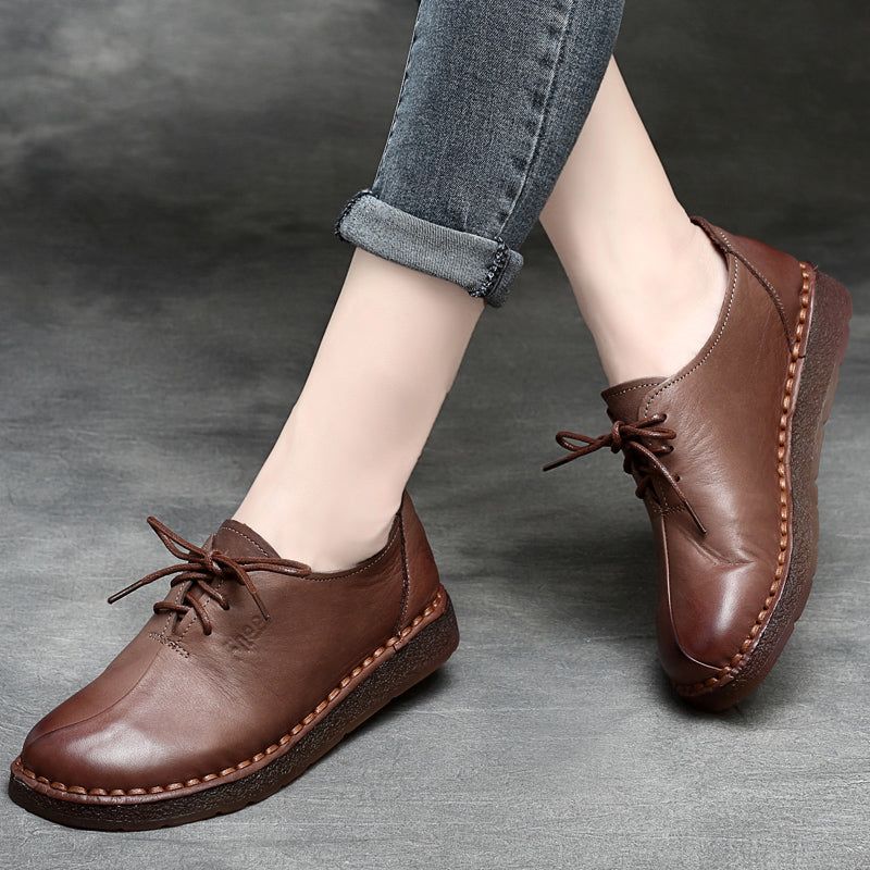 Retro Leder Soft Lace-up Damenschuhe 35-43