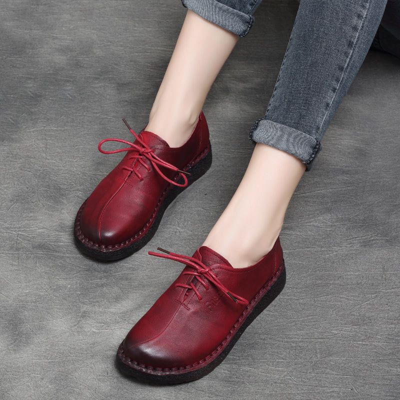 Retro Leder Soft Lace-up Damenschuhe 35-43