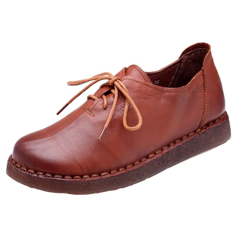 Retro Leder Soft Lace-up Damenschuhe 35-43