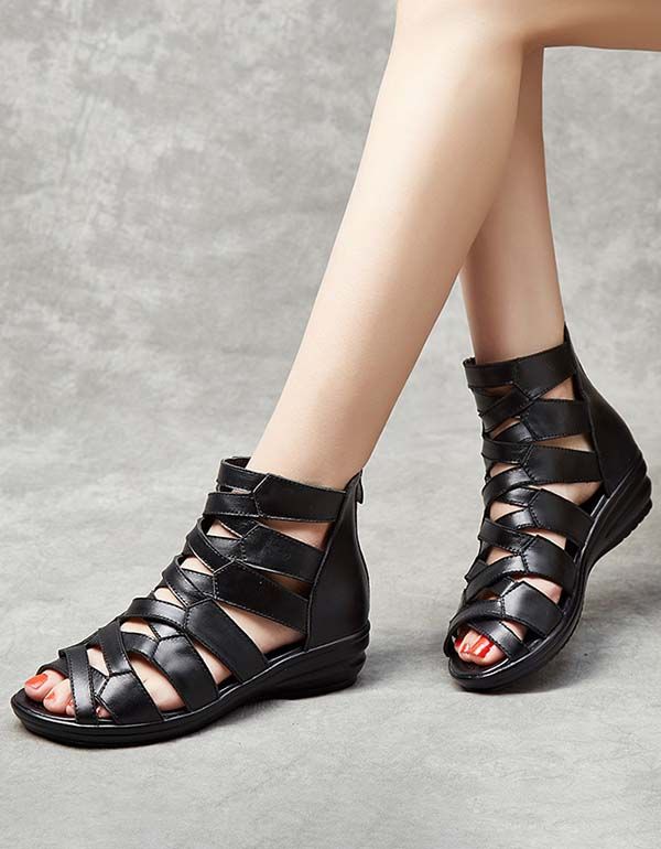 Sommerliche Römische Sandalen Aus Leder Mit Offener Spitze 35-43