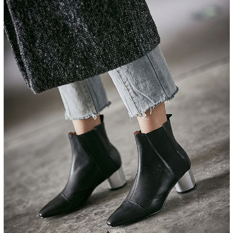 Spring Chelsea Boots Mit Dickem Absatz Und Spitzem Absatz 35-41