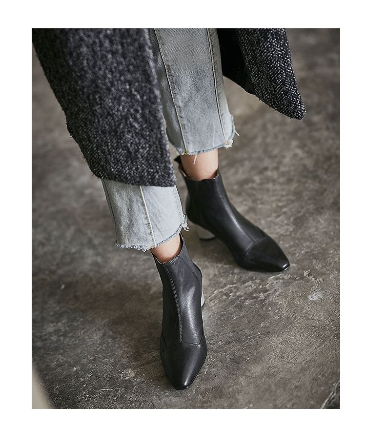 Spring Chelsea Boots Mit Dickem Absatz Und Spitzem Absatz 35-41