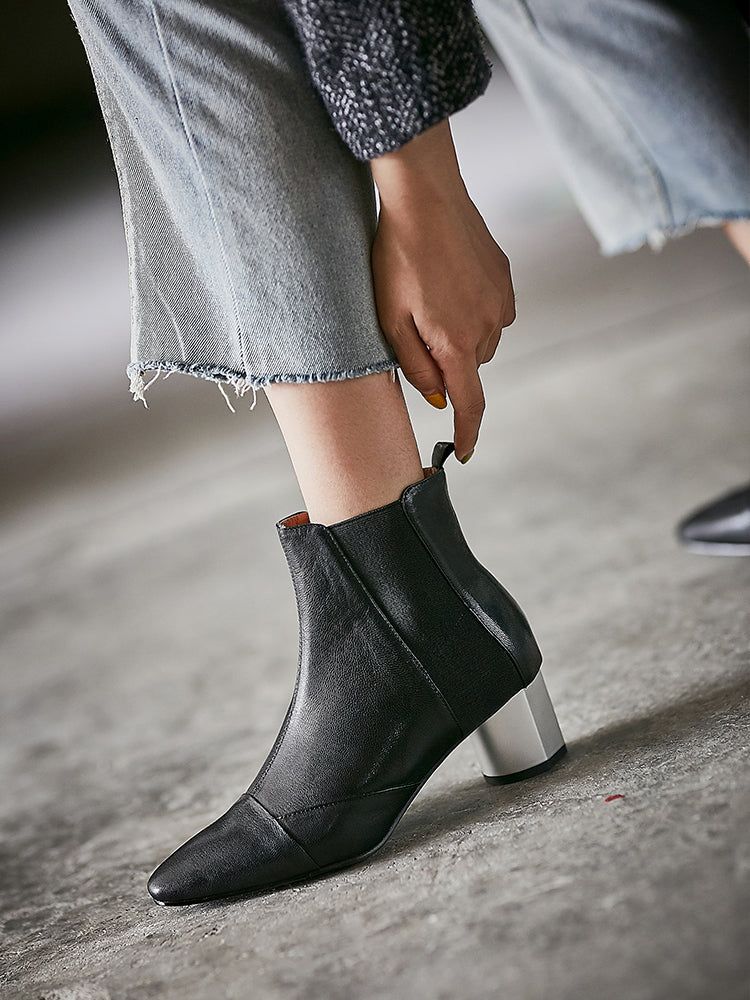 Spring Chelsea Boots Mit Dickem Absatz Und Spitzem Absatz 35-41