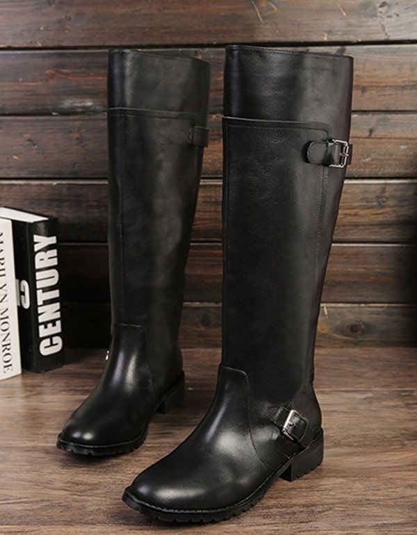 Fashion Loose Tube Schwarze Lange Lederstiefel