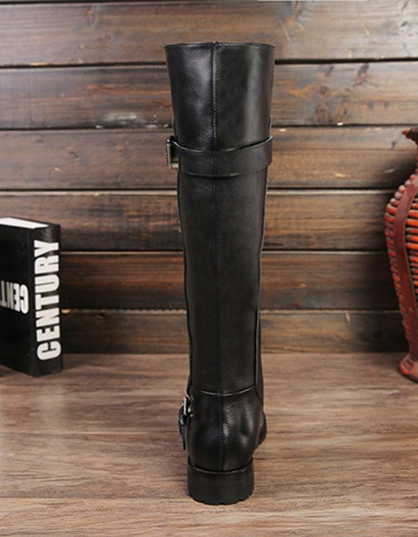 Fashion Loose Tube Schwarze Lange Lederstiefel