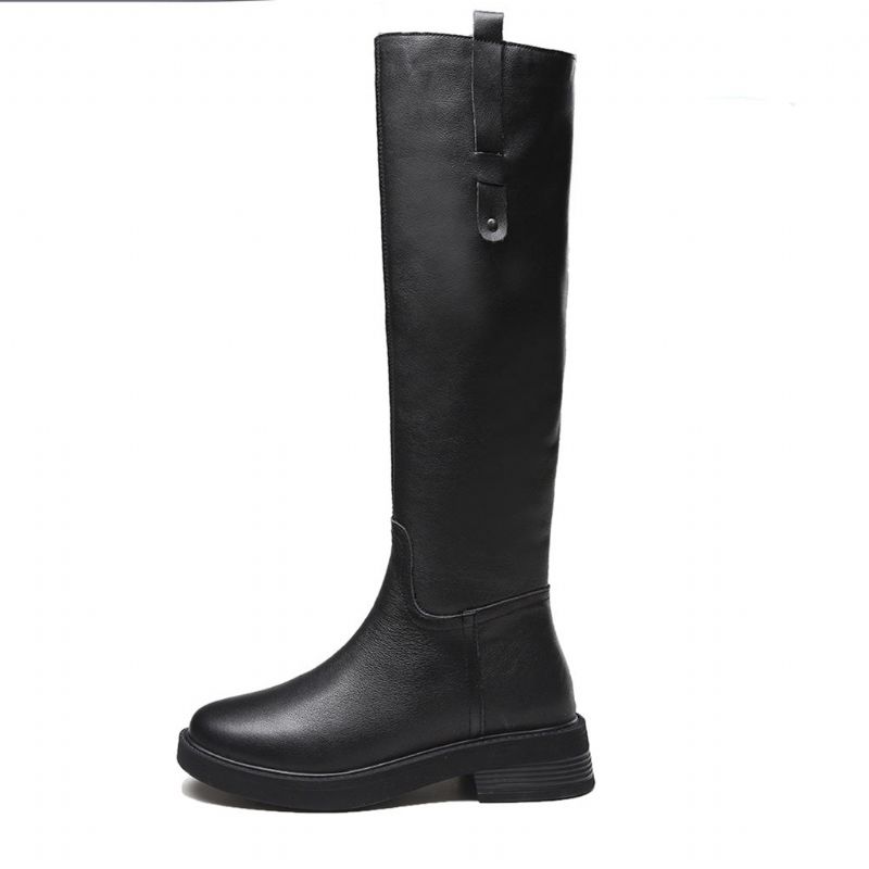 Herbst Winter Leder Dicke Ferse Lange Stiefel