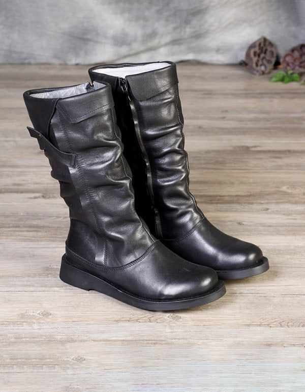 Kniehohe Retro-stiefel Aus Handgefertigtem Leder