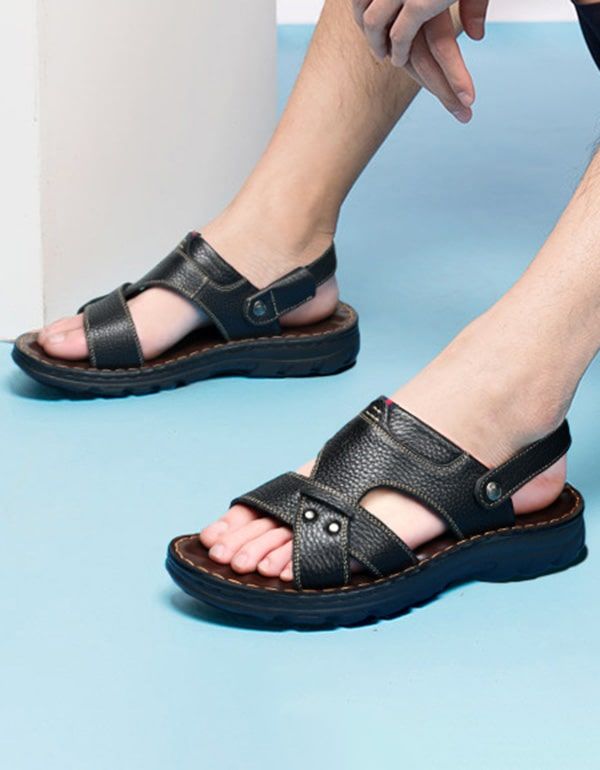 Handgefertigte Retro Leder Herren Sandalen