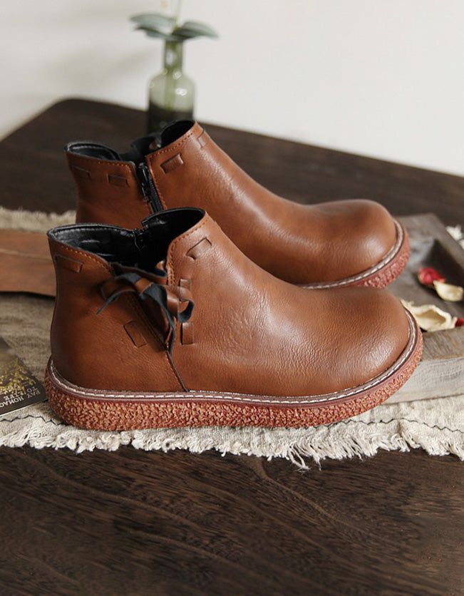 Rutschfeste Handgefertigte Retro-leder-plateaustiefel