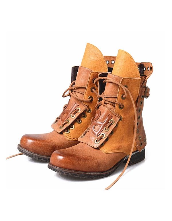 Damen-cowboystiefel Aus Leder Mit Schnürung