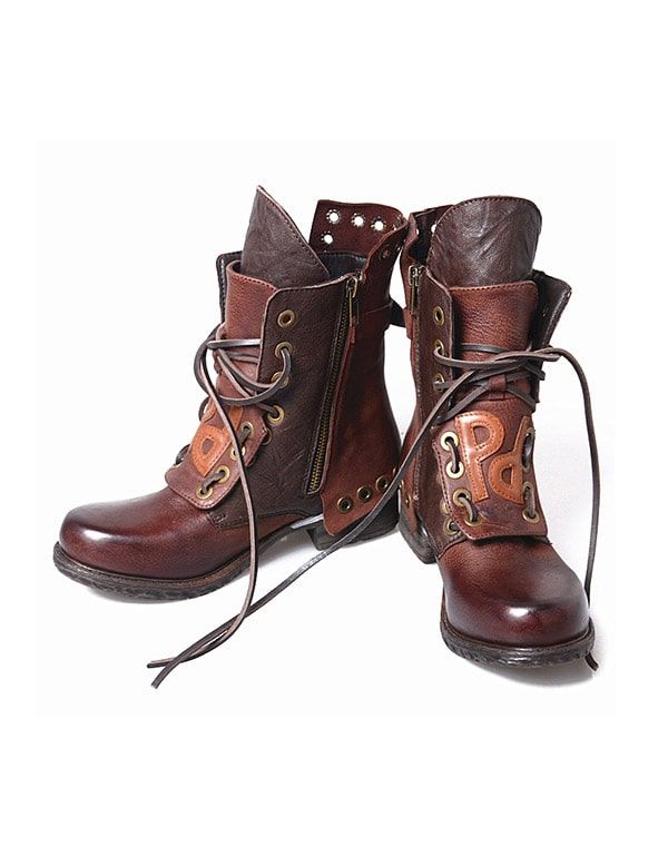 Damen-cowboystiefel Aus Leder Mit Schnürung