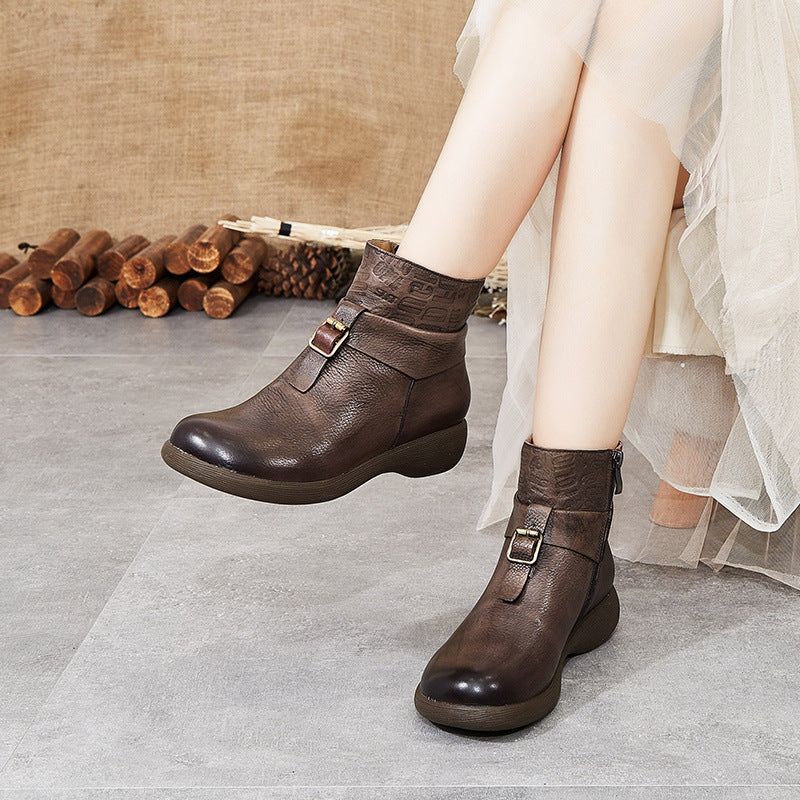 Geschenk Schuhe Herbst Winter Retro Leder Handgefertigte Schnalle Stiefel Frauen