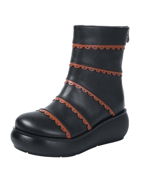 Handgefertigte Retro-wedgestiefel Aus Leder Winter