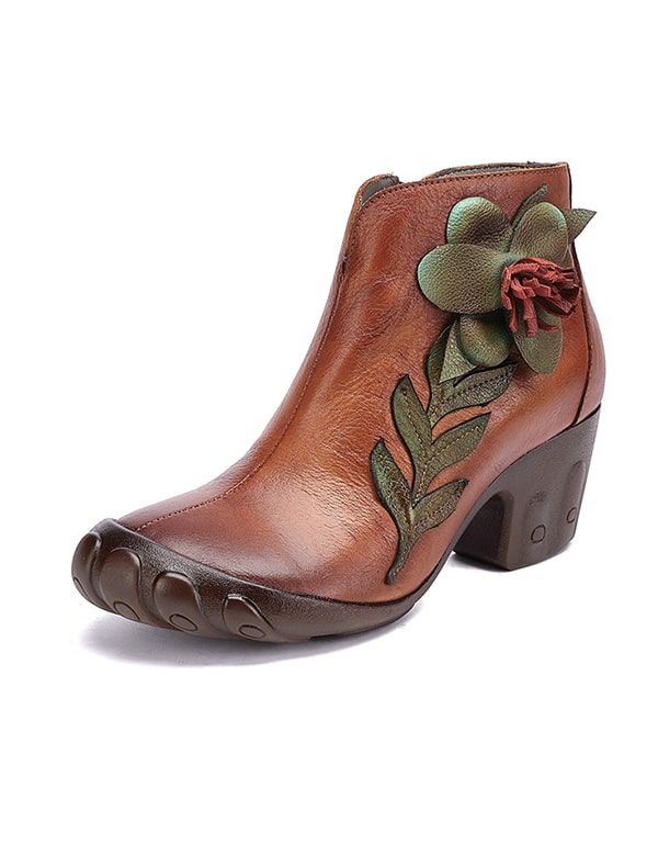 Handgemachte Elegante Klobige Blumen-retro-stiefel