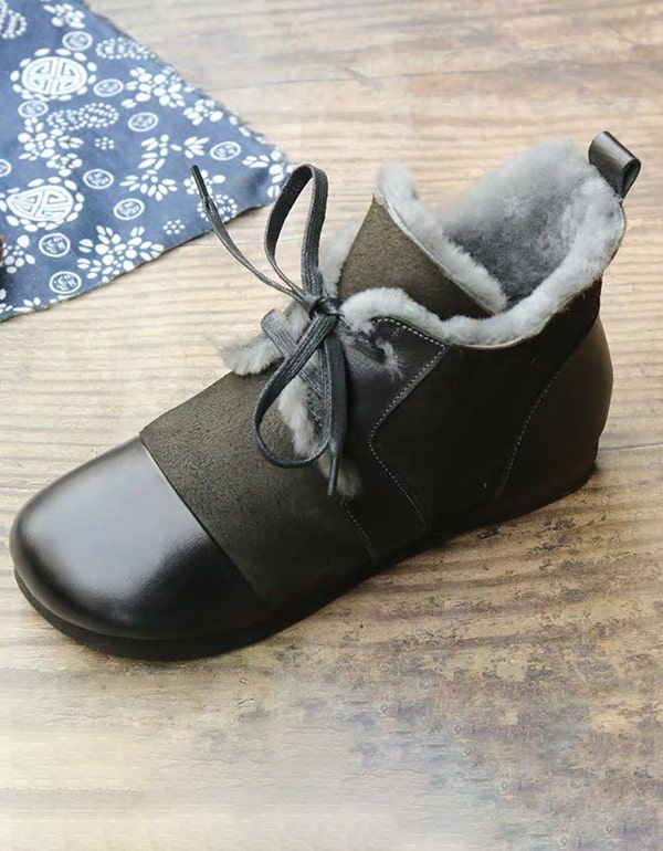 Handgemachte Retro Leder Damen Winterstiefel Plüsch