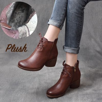 Herbst Winter Bequeme Leder Retro Chunky Boots