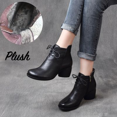 Herbst Winter Bequeme Leder Retro Chunky Boots