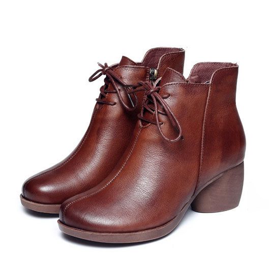 Herbst Winter Bequeme Leder Retro Chunky Boots