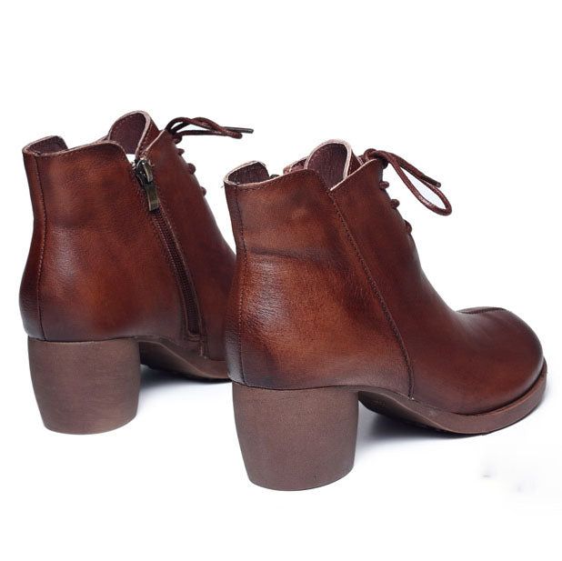 Herbst Winter Bequeme Leder Retro Chunky Boots