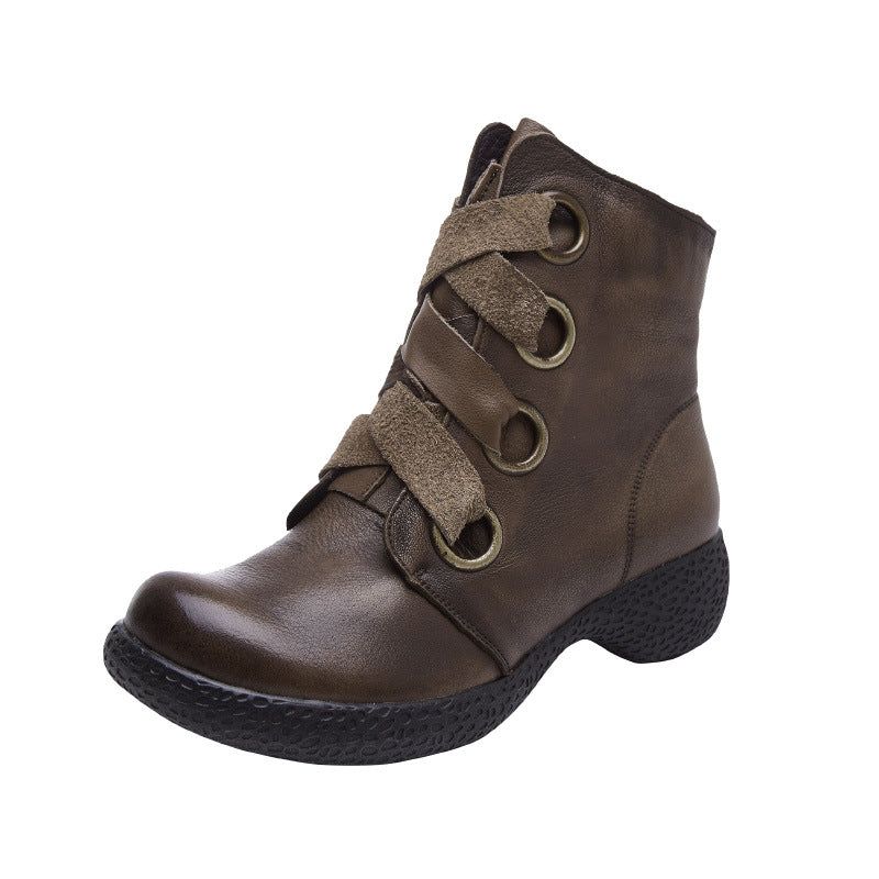 Herbst Winter Handgefertigte Retro-stiefel Mit Rundem Kopf